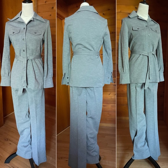 Vintage 1970’s 70’s Nan Scott Tie Waist Polyester Leisure Suit Set Sz 8 - Picture 2 of 4
